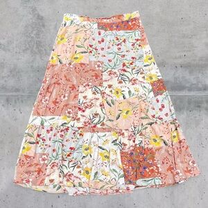 Tahari midi tiered patchwork print skirt